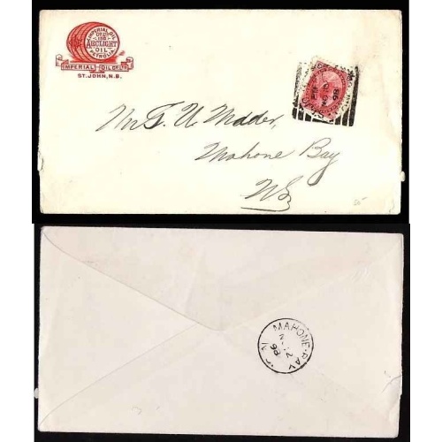 Canada-cover #11735 -3c Numeral-Advertising-St John NB squared circle-PM No 10