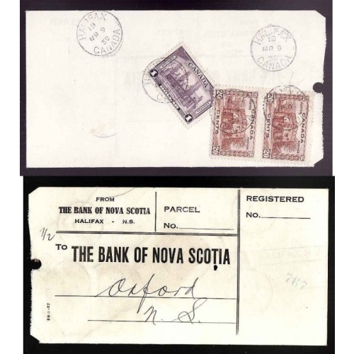 Canada-cover #13898-20c(2)+$1-Bank tag-Halifax,Canada-Mr 8 1939-Insurance