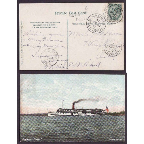 Canada-cover #10125-initially no stamp on p/c-Kingston,Ont-De 23 1905-H/S "Returned for Postage