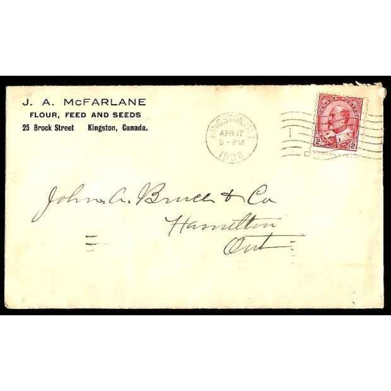 Canada-cover #12027-2c KEVII-Kingston, Ont-Apr 17 1908-CC advertising