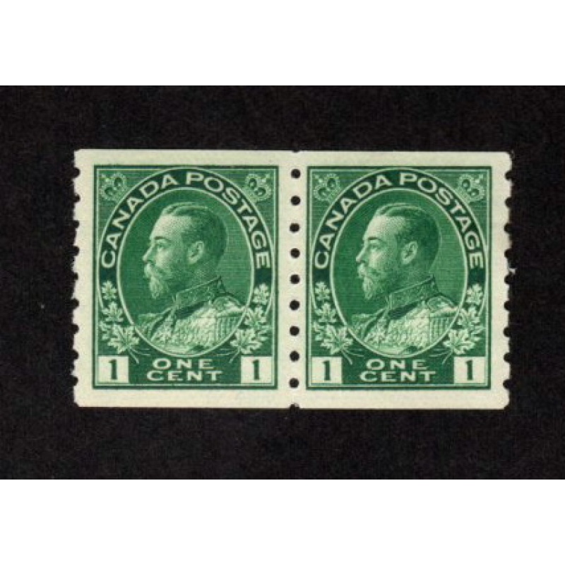 CANADA MH PAIR 1 CENT GREEN ADMIRAL PERF 8 VERTICAL COIL STAMPS SCOTT # 125