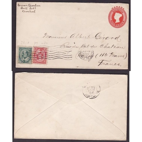 Canada-cover #10189-1c+2c Edward-Montreal,Canada-uprating 2c QV stationery to