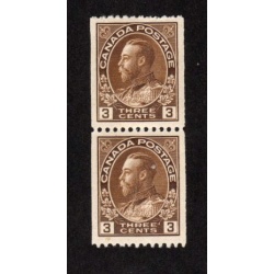 CANADA MH PAIR 3 CENT BROWN ADMIRAL PERF 12 HORTIZONTAL  COIL STAMPS SCOTT # 134