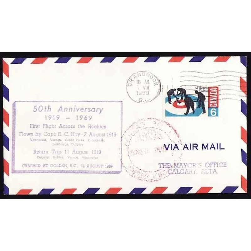 Canada-cover #13448-6c AAMC A6948-anniversary-first flight-Rockies-Cranbrook