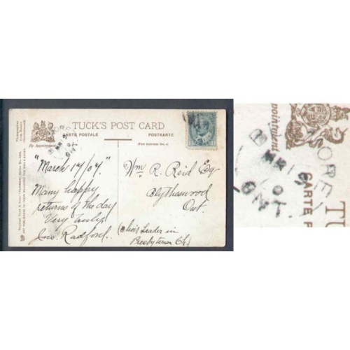 Canada-cover #9914-1c Edward-p/c-Huron Cnty-Belmore,Ont-Mr 19 1907 [ 07