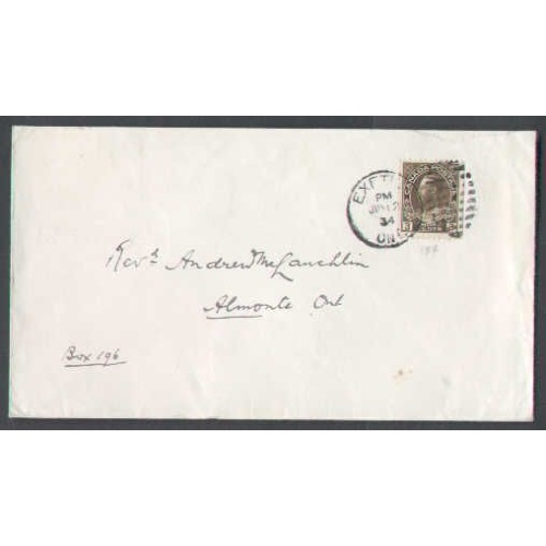 Canada-cover #4634-3c Admiral coil(#134)-Huron Cnty-Exeter,Ont-Jun 12 1934