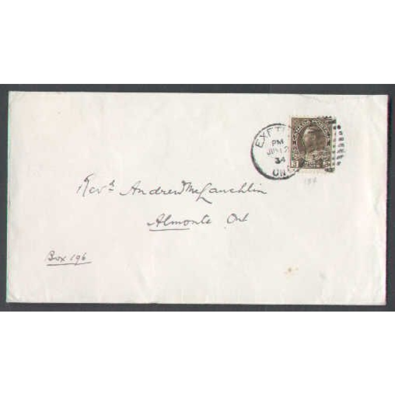 Canada-cover #4634-3c Admiral coil(#134)-Huron Cnty-Exeter,Ont-Jun 12 1934