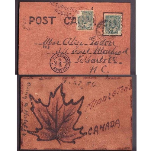 Canada-cover #14078-1c-leather p/c-USA-?,NS-Sp 27 1906-DLO Canada Halifax