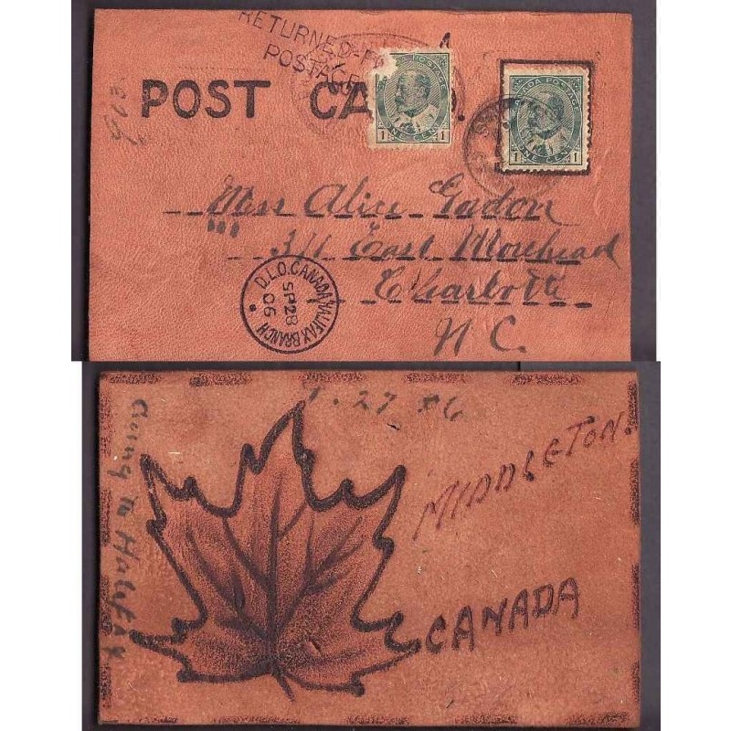 Canada-cover #14078-1c-leather p/c-USA-?,NS-Sp 27 1906-DLO Canada Halifax