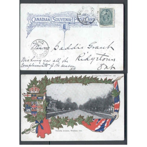 Canada-cover #9804-1c Edward patriotic p/c-"Victoria Avenue,Windsor,Ont"-Essex Cty-Windsor