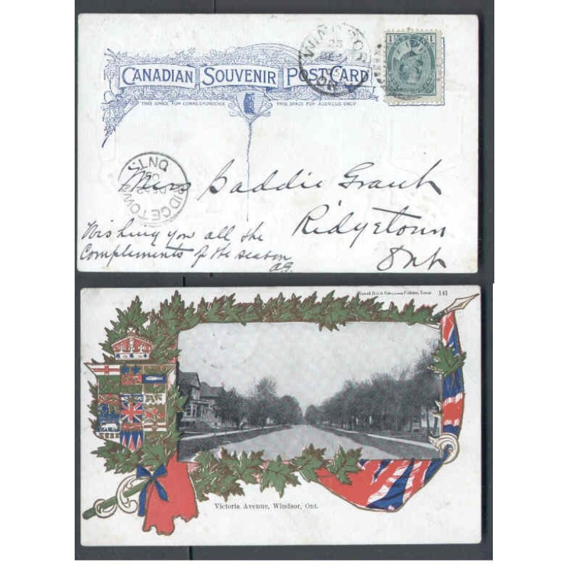 Canada-cover #9804-1c Edward patriotic p/c-"Victoria Avenue,Windsor,Ont"-Essex Cty-Windsor