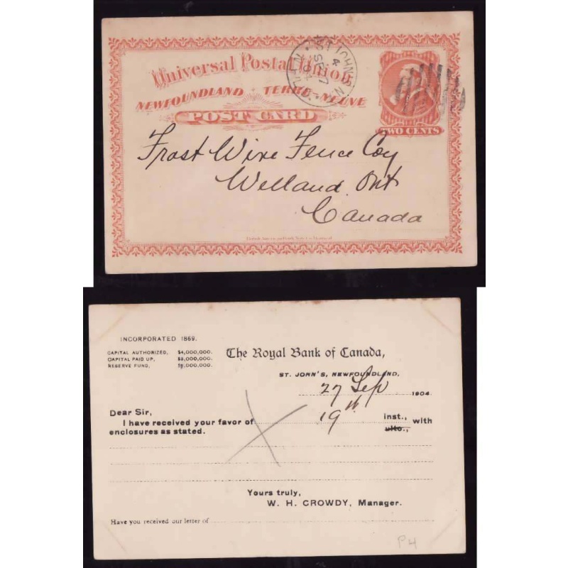 Newfoundland cover- id#35-2c UPU postal stationery [P4]-St Johns