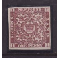 Newfoundland-Sc#1- id173-unused no gum 1d brown violet imperforate-1857-small o