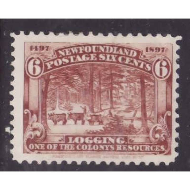 Newfoundland-Sc#66- id20-unused og hinge remnant 6c red brown Logging-1897-