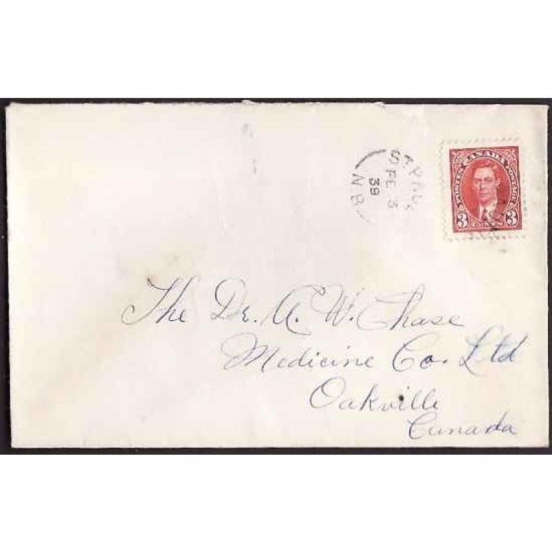 Canada-cover #10292 - 3c KGVI mufti - St Paul, NB -  Fe 3 1939