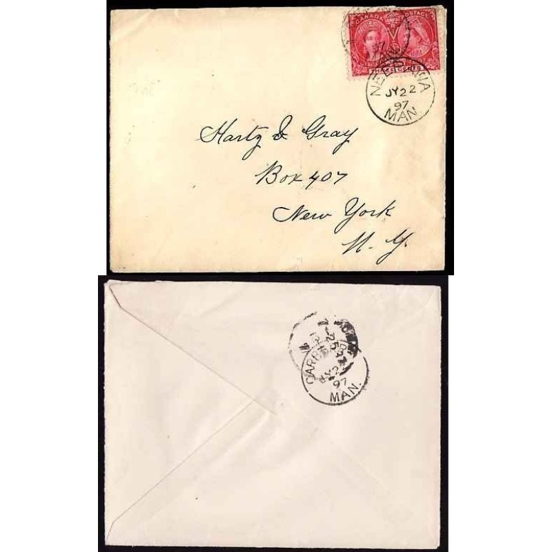 Canada-cover #12010-3c Jubilee-Neepawa, Man- Jy 22 1897-B/S Carberry,