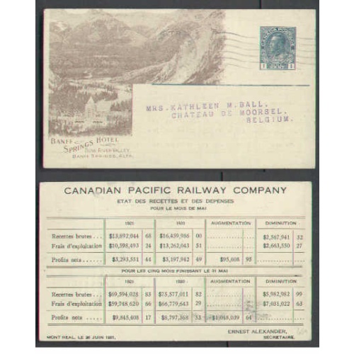Canada-cover #5114-1c-Banff Springs Hotel-(CPR 66A)-french back-Montreal-