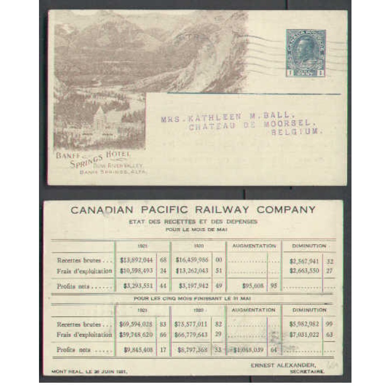 Canada-cover #5114-1c-Banff Springs Hotel-(CPR 66A)-french back-Montreal-
