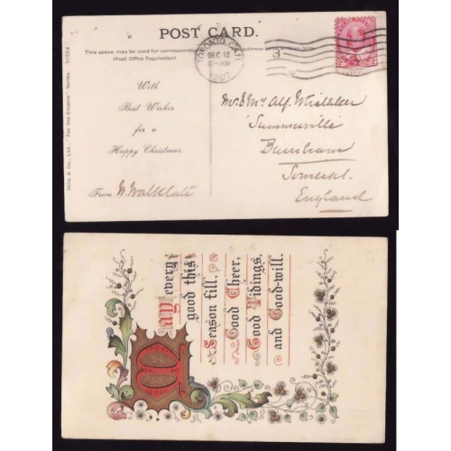 Canada-cover #12309a-2c Edward-p/c-England-York Cnty-Toronto,Ont-Dec12 1907-