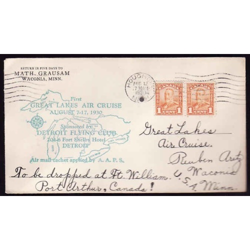 Canada-cover #12126-1c(2) KGV-Houghton, Mich-Aug 12 1930-illustrated cachet-