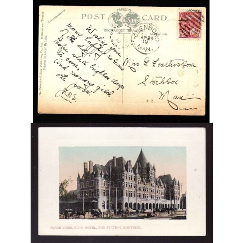 Canada-cover #4352b -  2c KEVII - Glenboro, Man- Ap 29 1910-Stockton Station