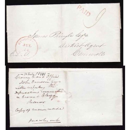Canada-#11310 - Stampless folded letter to James Pringle Esq, District Agent, Corn