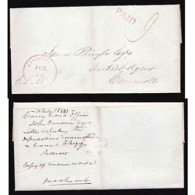 Canada-#11310 - Stampless folded letter to James Pringle Esq, District Agent, Corn