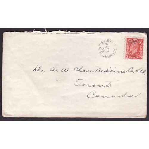 Canada-cover #10236-3c KGV medallion-Burtt's Corner,NB -Jan 31 1932