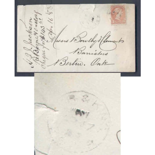 Canada-cover #9774-3c Small Queen-Tor & King/ PO Car [O353 RF 290]-West Ap 17 1883 -