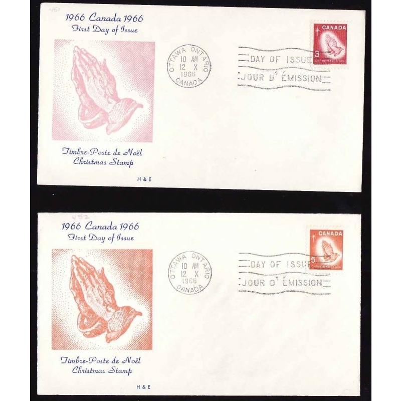 Canada-cover #13686-3c & 5c Christmas-#451-2-FDC-H&E cachet-