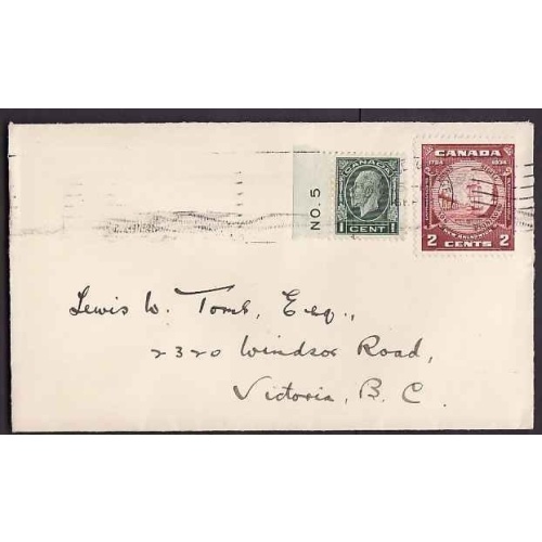 Canada-#9526 - 1c KGV medallion [ plate No.5 in selvedge ]+2c New Brunswick seal