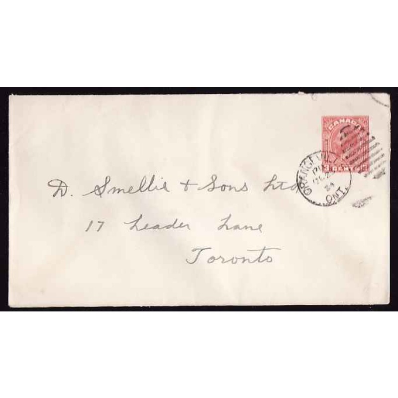 Canada-#12687 - 3c Admiral postal stationery - Orangeville, Ont duplex cancel