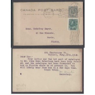 Canada-cover #4423-1c p/c uprated-1c-York Cnty-Toronto , Ont -2c UPU p/c rate to France -