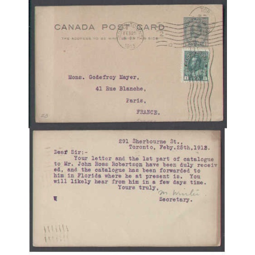 Canada-cover #4423-1c p/c uprated-1c-York Cnty-Toronto , Ont -2c UPU p/c rate to France -