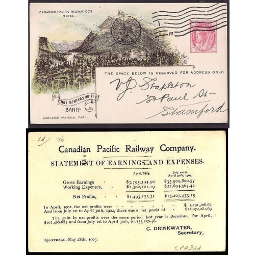 Canada-cover #10196-1c QV Leaf-Hot Springs Hotel,Banff-(CPR 35A)-Montreal,Can