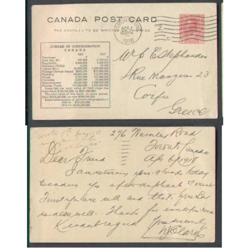 Canada-cover #4558-2c stationery-York Cty-Toronto,Ont-pays the UPU rate-Greece