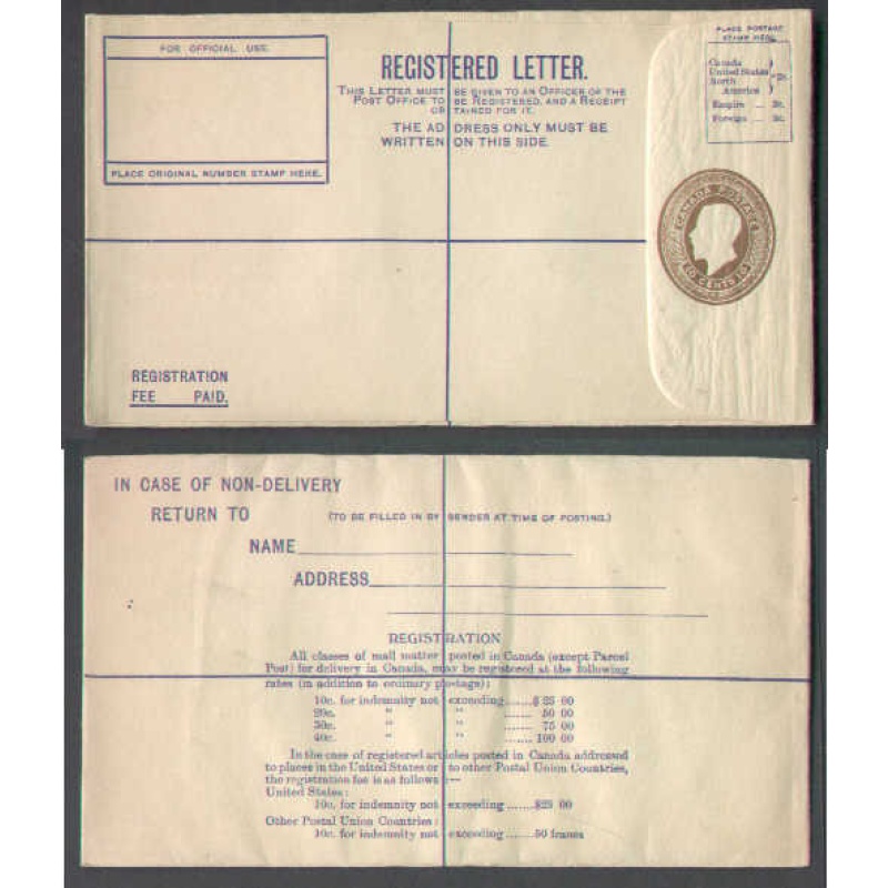 Canada-cover #5378 - 10c KGV unused registered envelope[RE 1]-