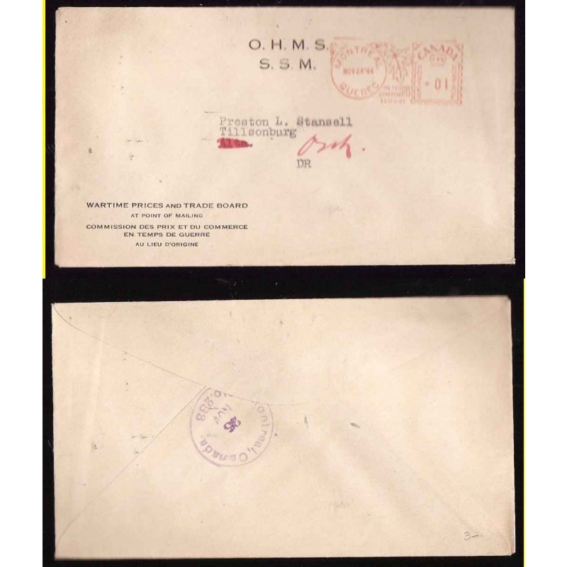 Canada-cover #14345-1c meter-Montreal,Quebec-nov 24 1944-Wartime