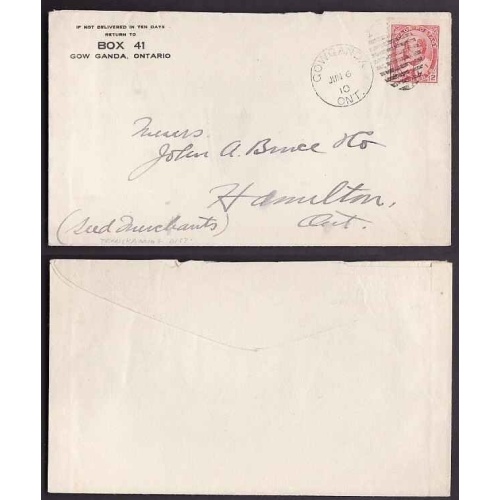 Canada-cover #10162-2c Edward-Temiskaming Dist-Gow Ganda,Ont 11 bar duplex-