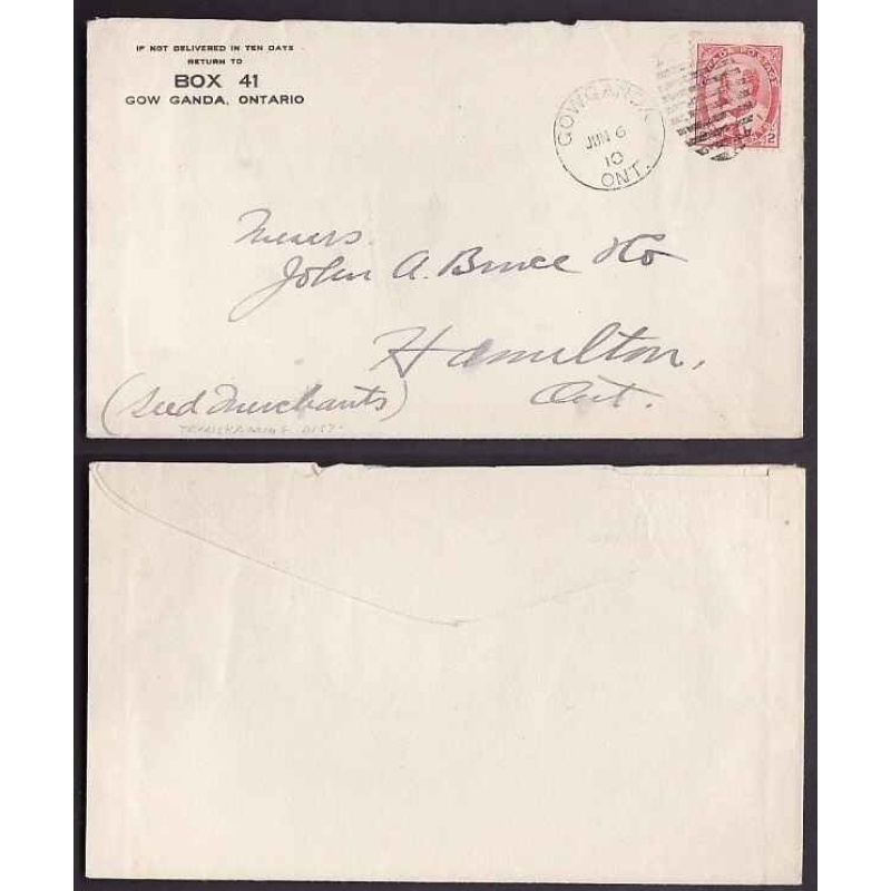 Canada-cover #10162-2c Edward-Temiskaming Dist-Gow Ganda,Ont 11 bar duplex-