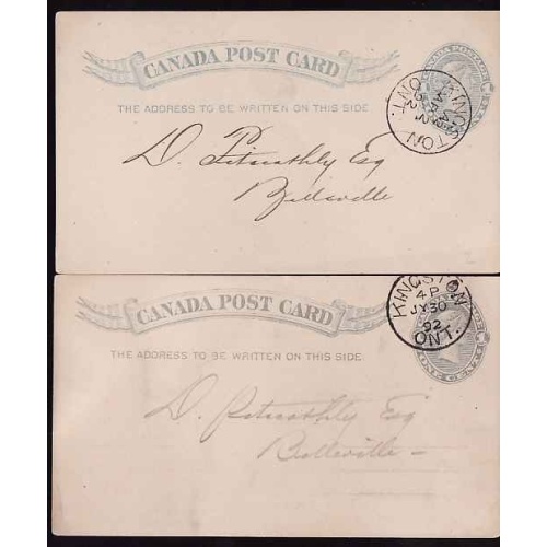 Canada-cover #12023-Two 1c QV p/c-Kingston, Ont -time marks 4p and A2