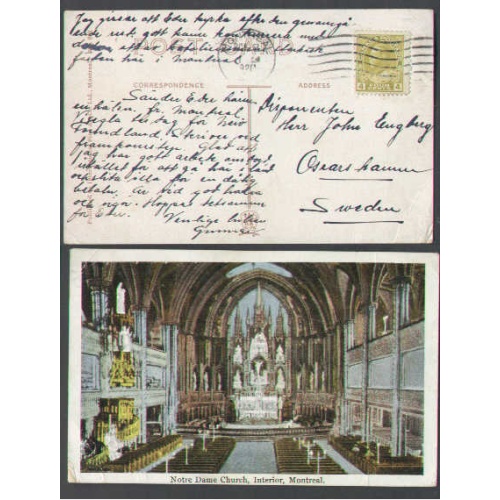 Canada-cover #4431 - 4c Admiral on p/c-Montreal,PQ-Oct 8 1928-4c UPU to Sweden