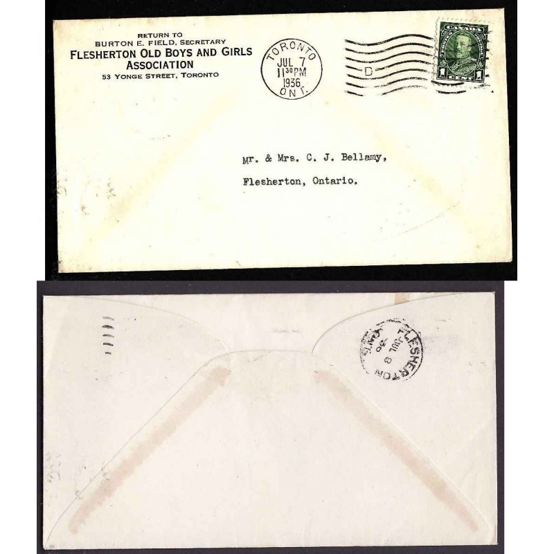 Canada-cover #13731-1c KGV-York Cnty-Toronto,Ont-Flesherton Old Boys & Girls