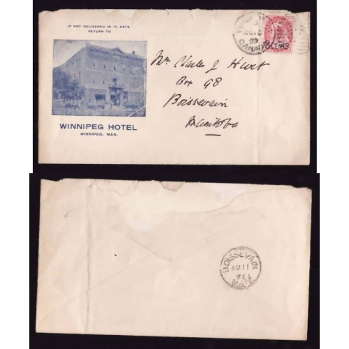 Canada-cover #13594-2c on 3c-Hotel advertising-Winnipeg-Au 10 1899-