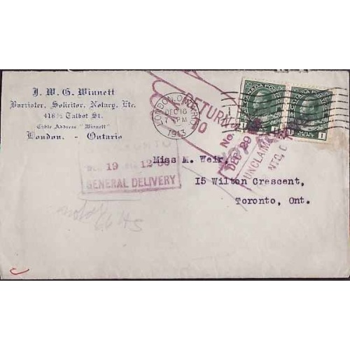 Canada-cover #10383-1c(2) Admiral-separate piece of paper-Middlesex Cnty-London,