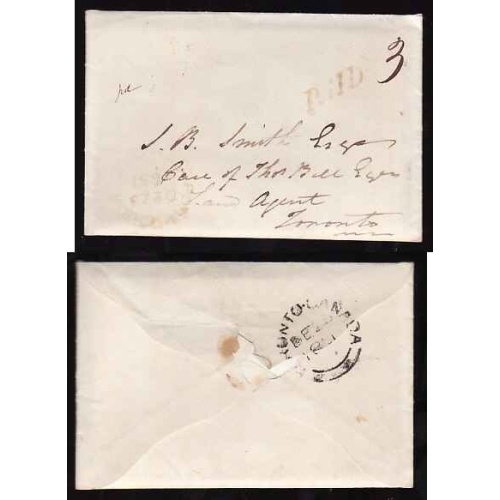 Canada-cover #13145-Stampless-Peel Cnty-Port Credit,UC-De 23 1851-Paid 3
