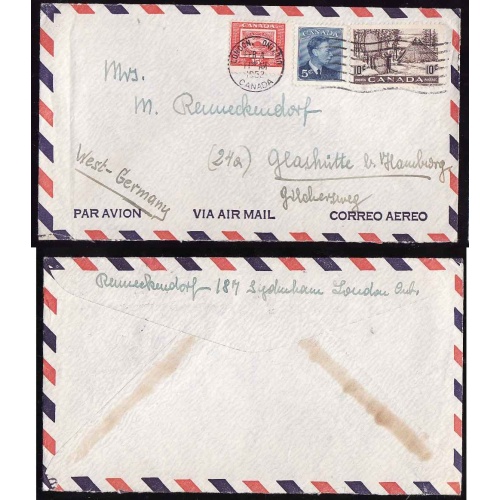 Canada-cover #4368-30c airmail to Germany-Middlesex cnty-London, Ont-Feb 4 1952-