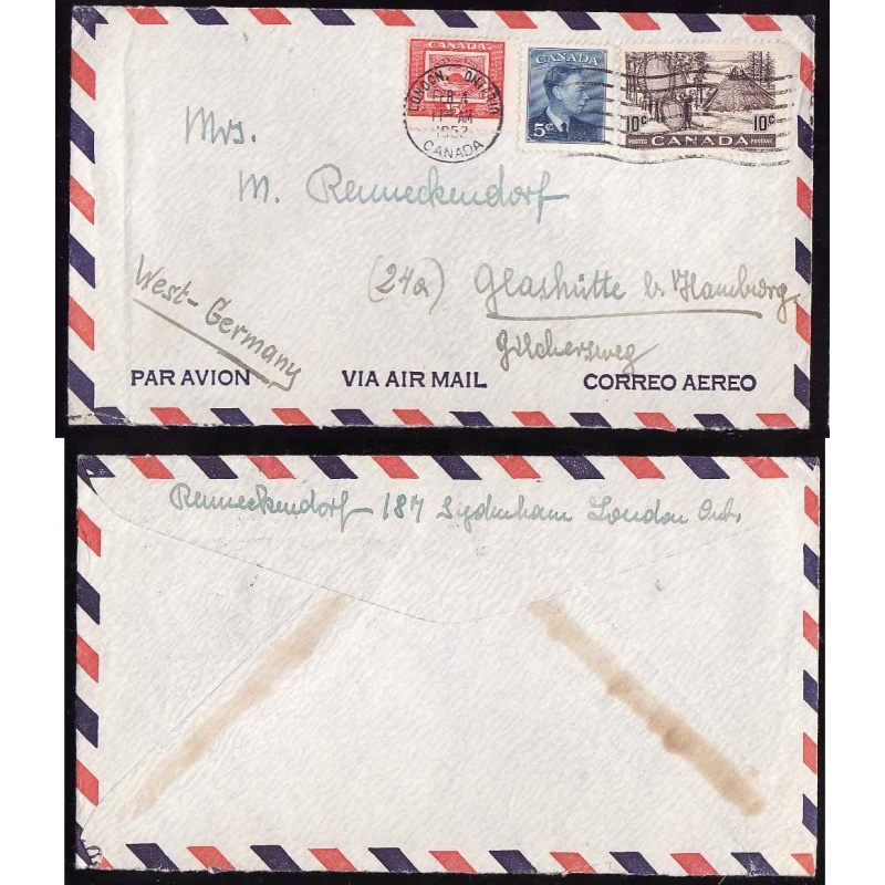 Canada-cover #4368-30c airmail to Germany-Middlesex cnty-London, Ont-Feb 4 1952-