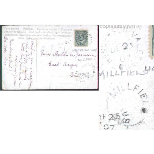 Canada-cover #5651 - 1c Edward -Henderson Vale,Que-Millfield,Que-De 25 1907-