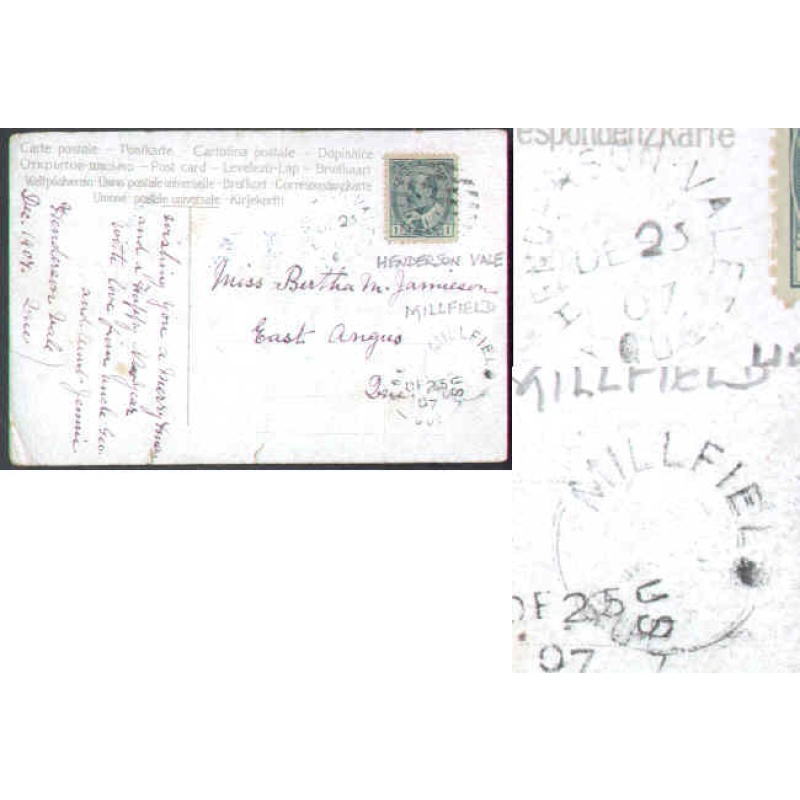 Canada-cover #5651 - 1c Edward -Henderson Vale,Que-Millfield,Que-De 25 1907-